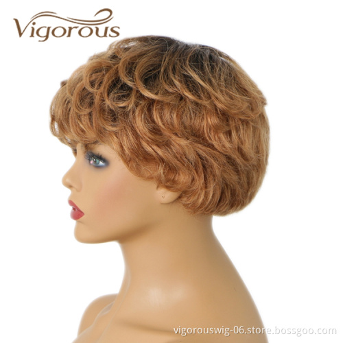Vigorous Wholesale Short Wave Afro Real Glueless Brown 100% Human Hair For Black Women Natural Cheap Pixie Cut Wig Human Hair